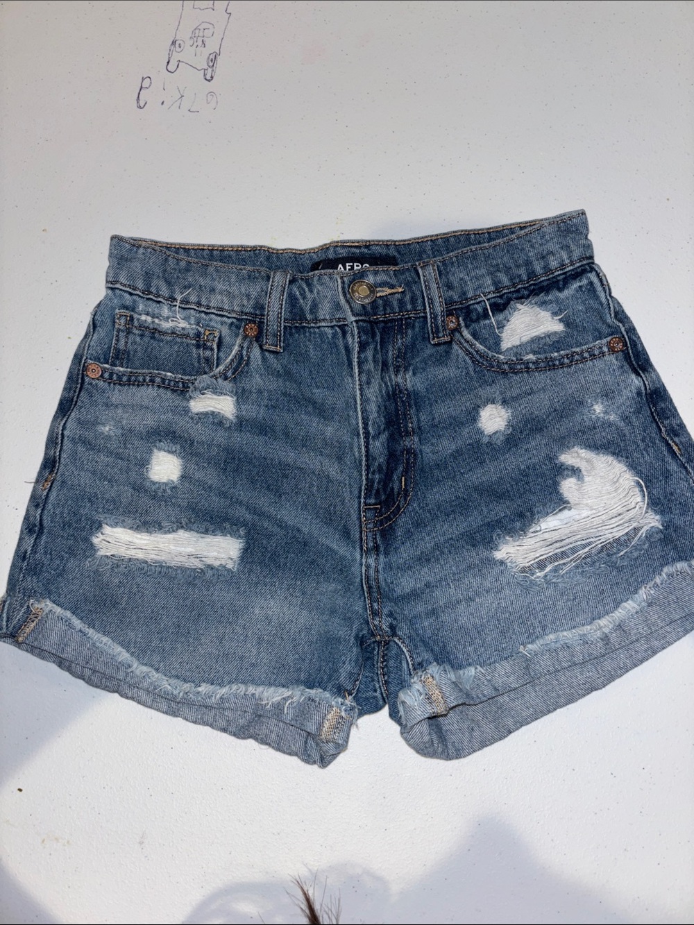aerie Distressed Denim Jean Shorts in Blue